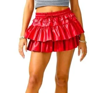 Skirts Faux Leather Flounce Skort Lined With